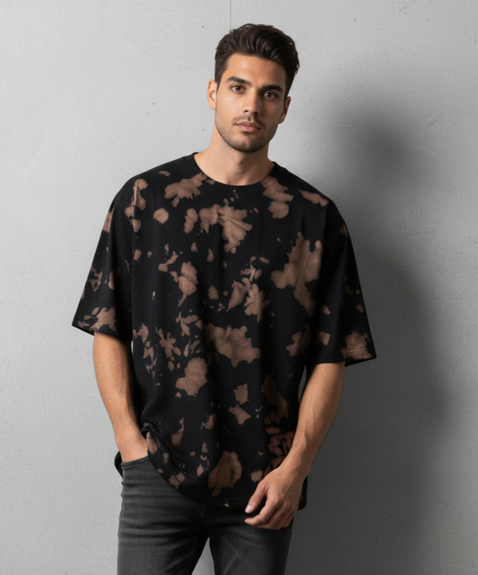 Men's Tie Dye Oversized T-Shirt - Brown & Black