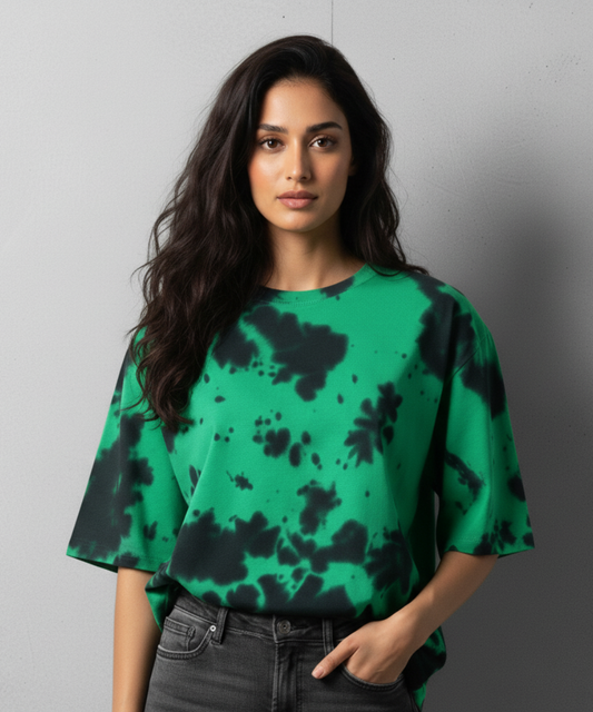 Women's Tie Dye Oversized T-shirt - Green & Black