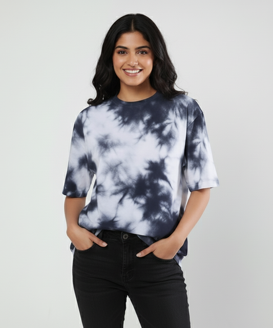 Women's Tie Dye Oversized T-Shirt - White & Black