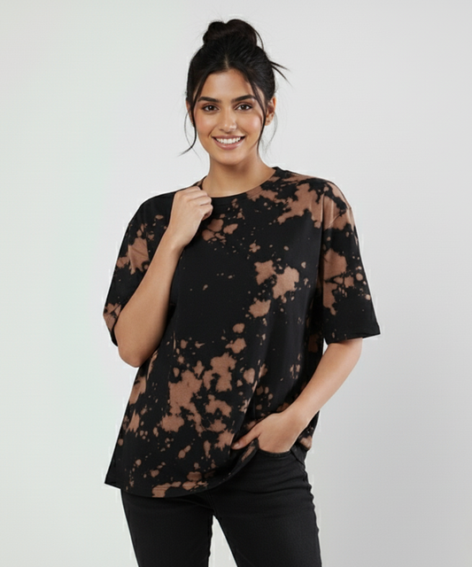 Women's Tie Dye Oversized T-Shirt - Brown & Black
