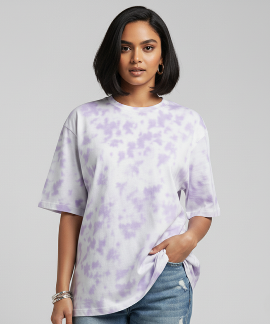 Women's Tie Dye Oversized T-Shirt - White & Lavender