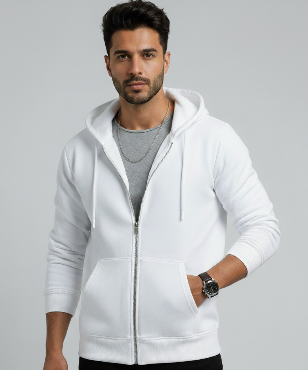Men's Zip Hoodie - White