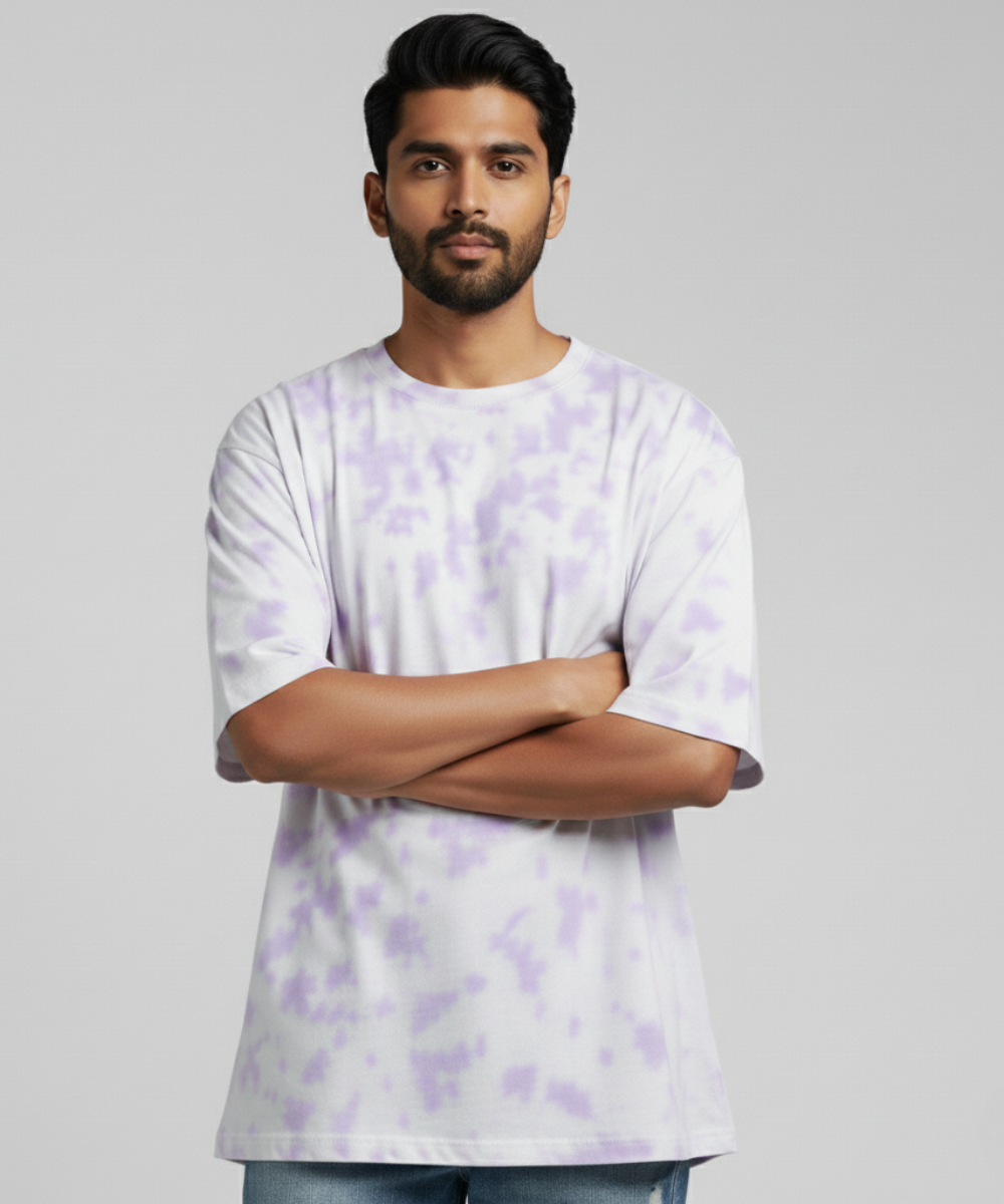 Unisex Tie Dye Oversized T-Shirt - White & Lavender