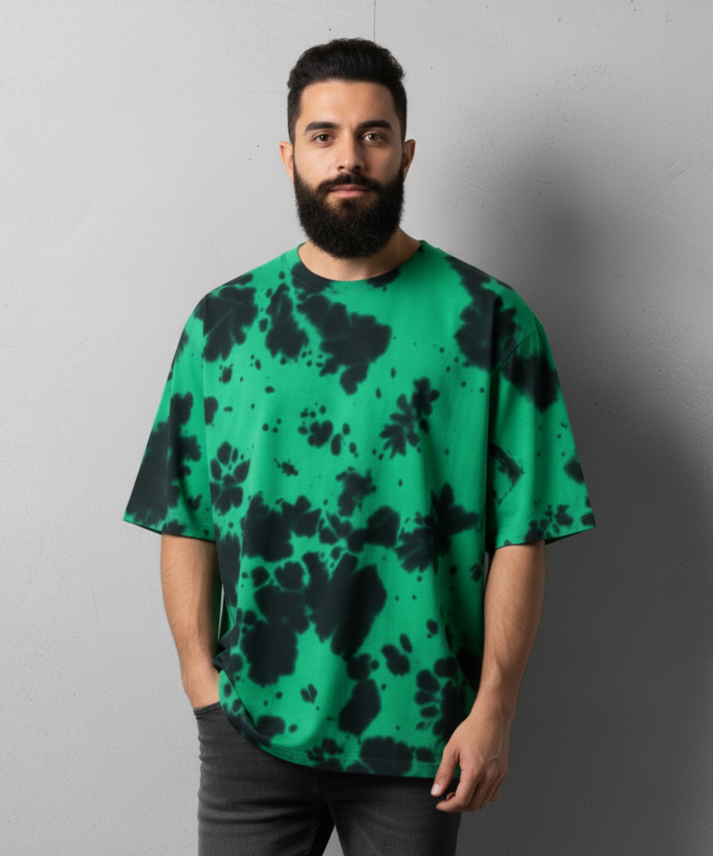 Unisex Tie Dye Oversized T-Shirt - Green & Black