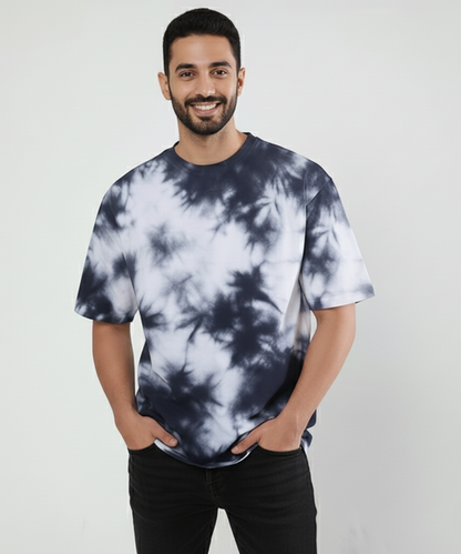 Men's Tie Dye Oversized T-Shirt - White & Black