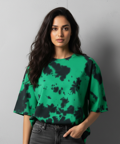 Women's Tie Dye Oversized T-shirt - Green & Black