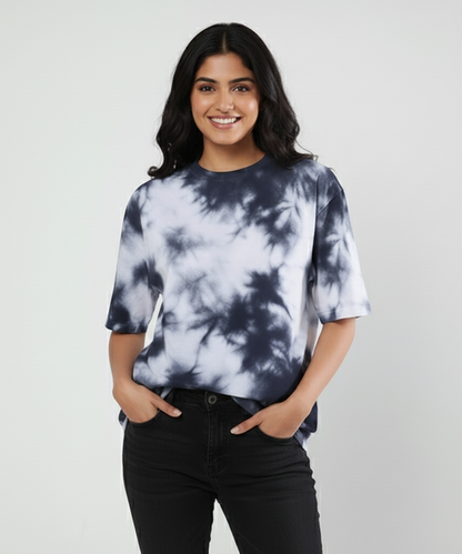 Women's Tie Dye Oversized T-Shirt - White & Black